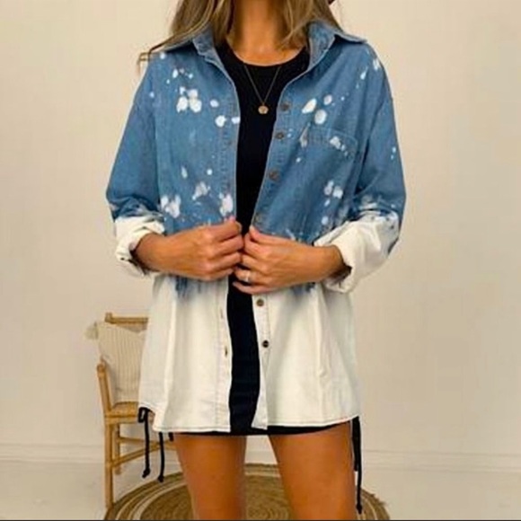 entro Tops Entro Paint Splatter Denim Shirt Poshmark